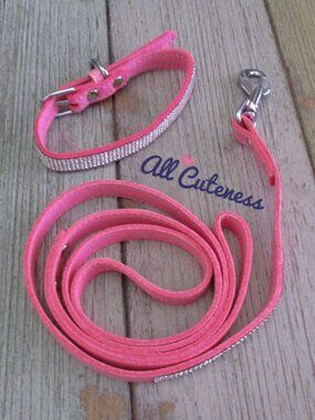 (NWOT) Pink Dog Collar and Leash with Rhinestones